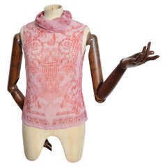 Gianni Versace Couture Pink Silk Baroque Rococo pattern sleeveless blouse - Top
