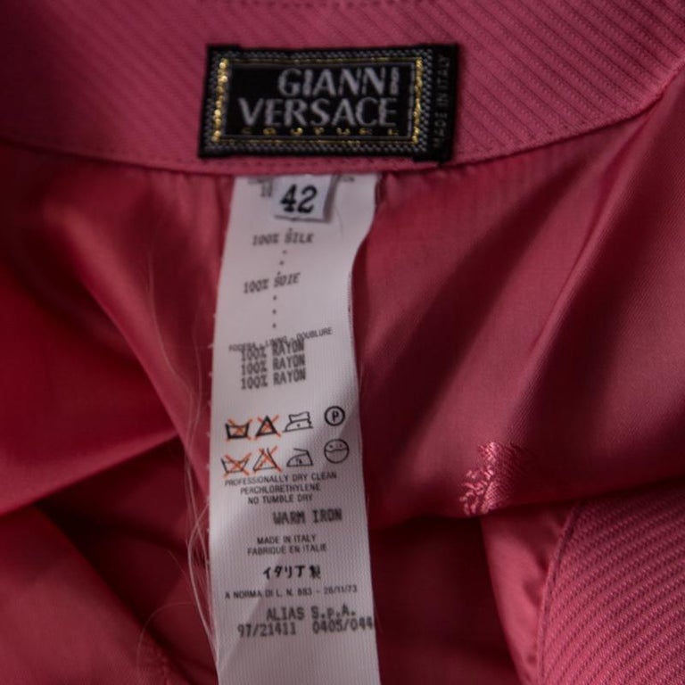 Gianni Versace Pink Silk Vintage Long Jacket and Skirt Suit M at 1stDibs