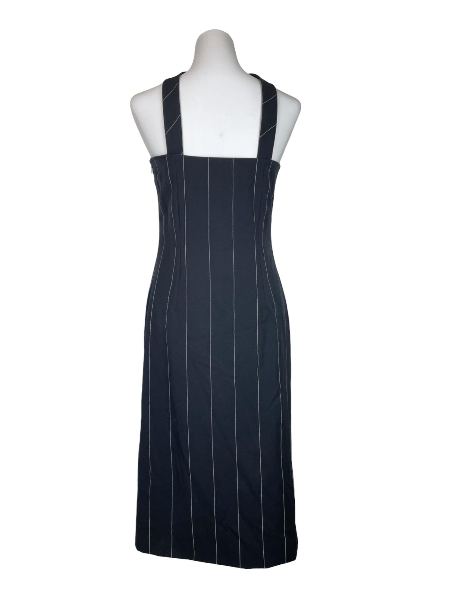 Black Gianni Versace Pinstripe Wool Dress F/W 1998