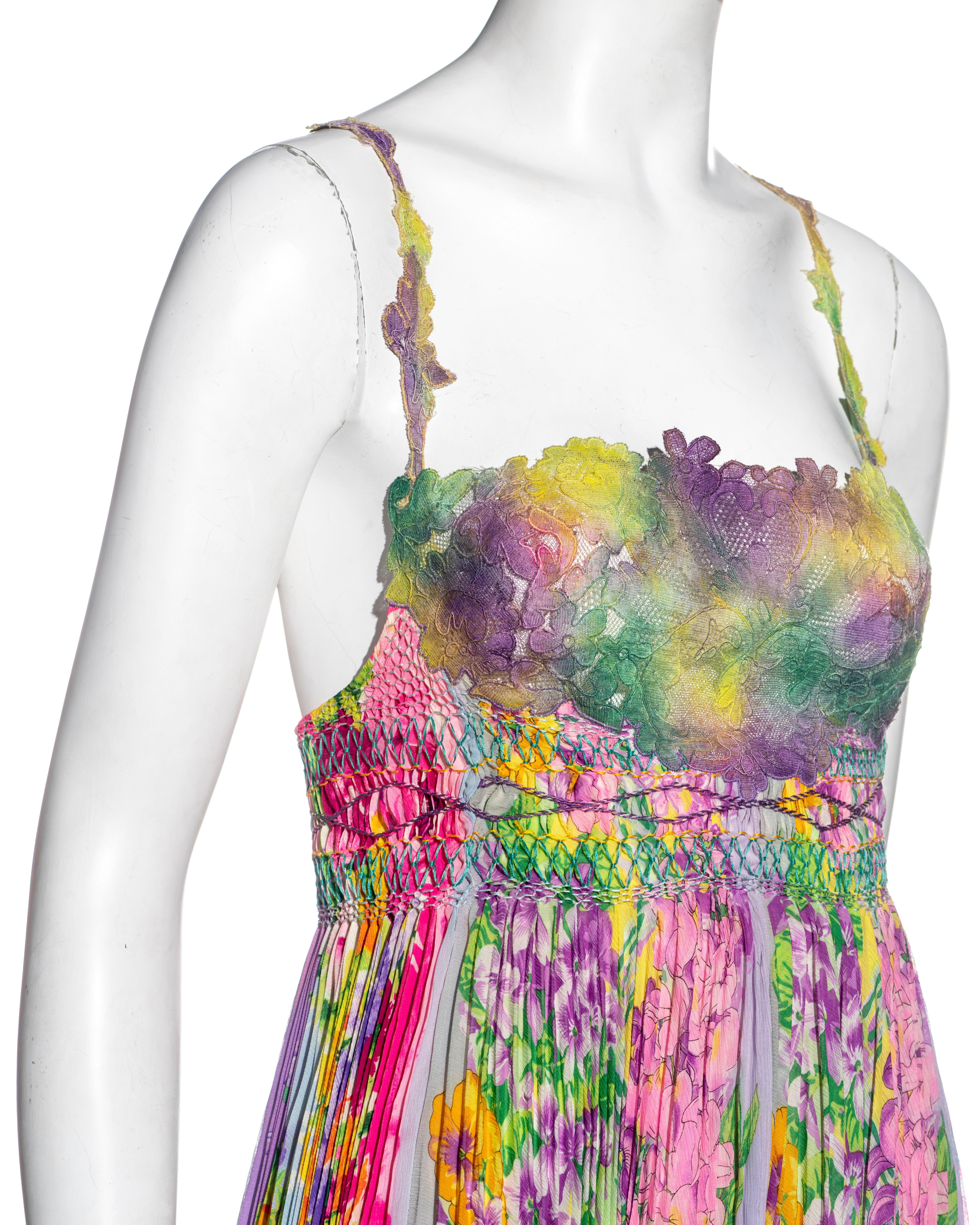 Gianni Versace pleated silk and lace babydoll dress, ss 1994 In Excellent Condition In London, GB