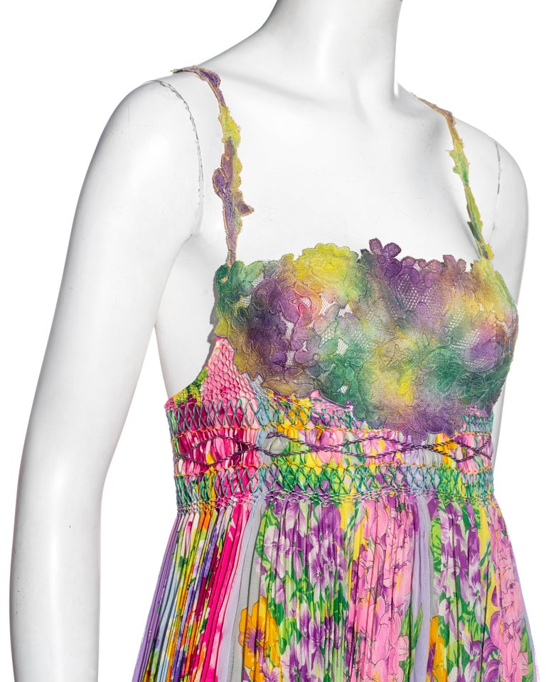 Gianni Versace pleated silk and lace babydoll dress, ss 1994 at 1stDibs