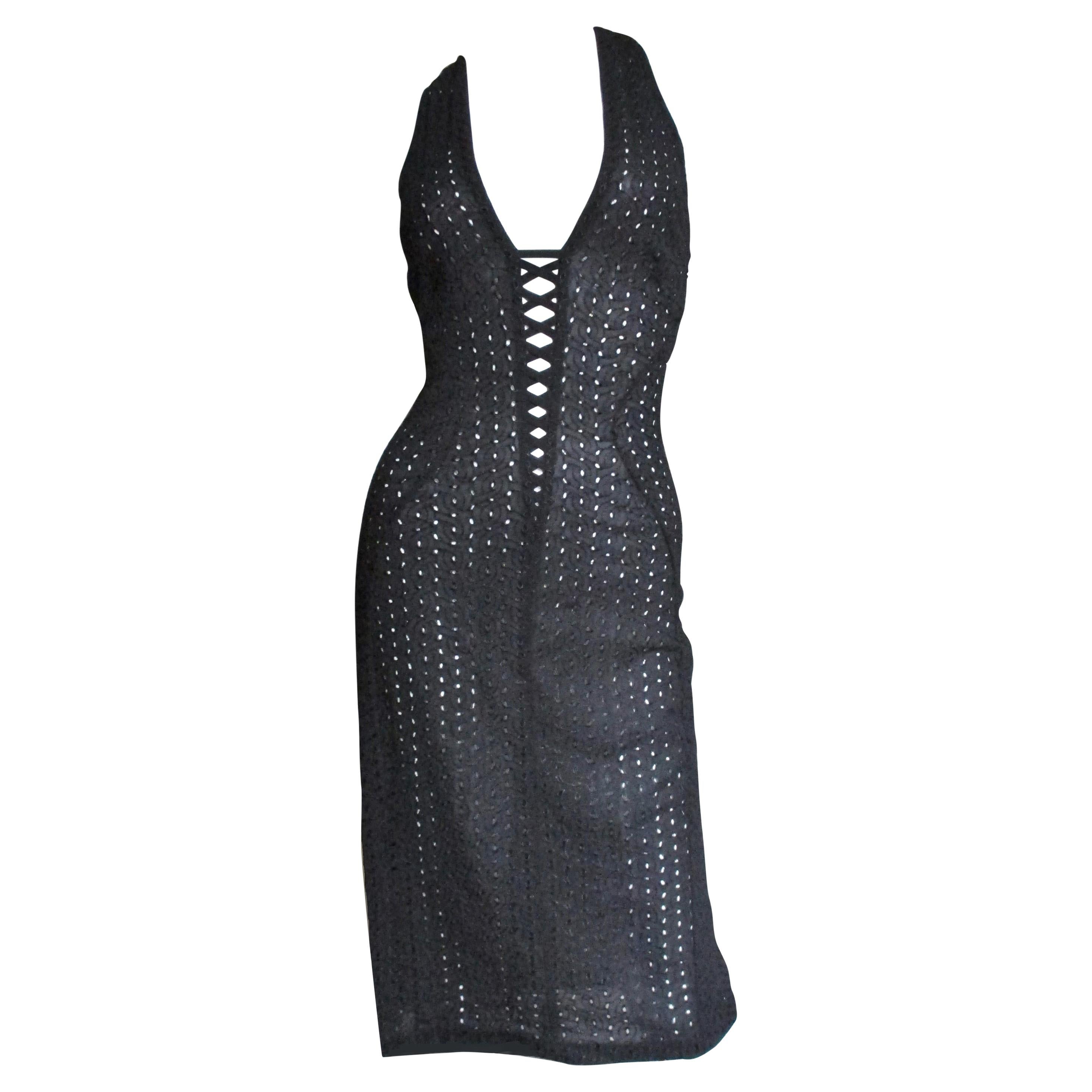 Gianni Versace Plunge Lace up Halter Dress For Sale