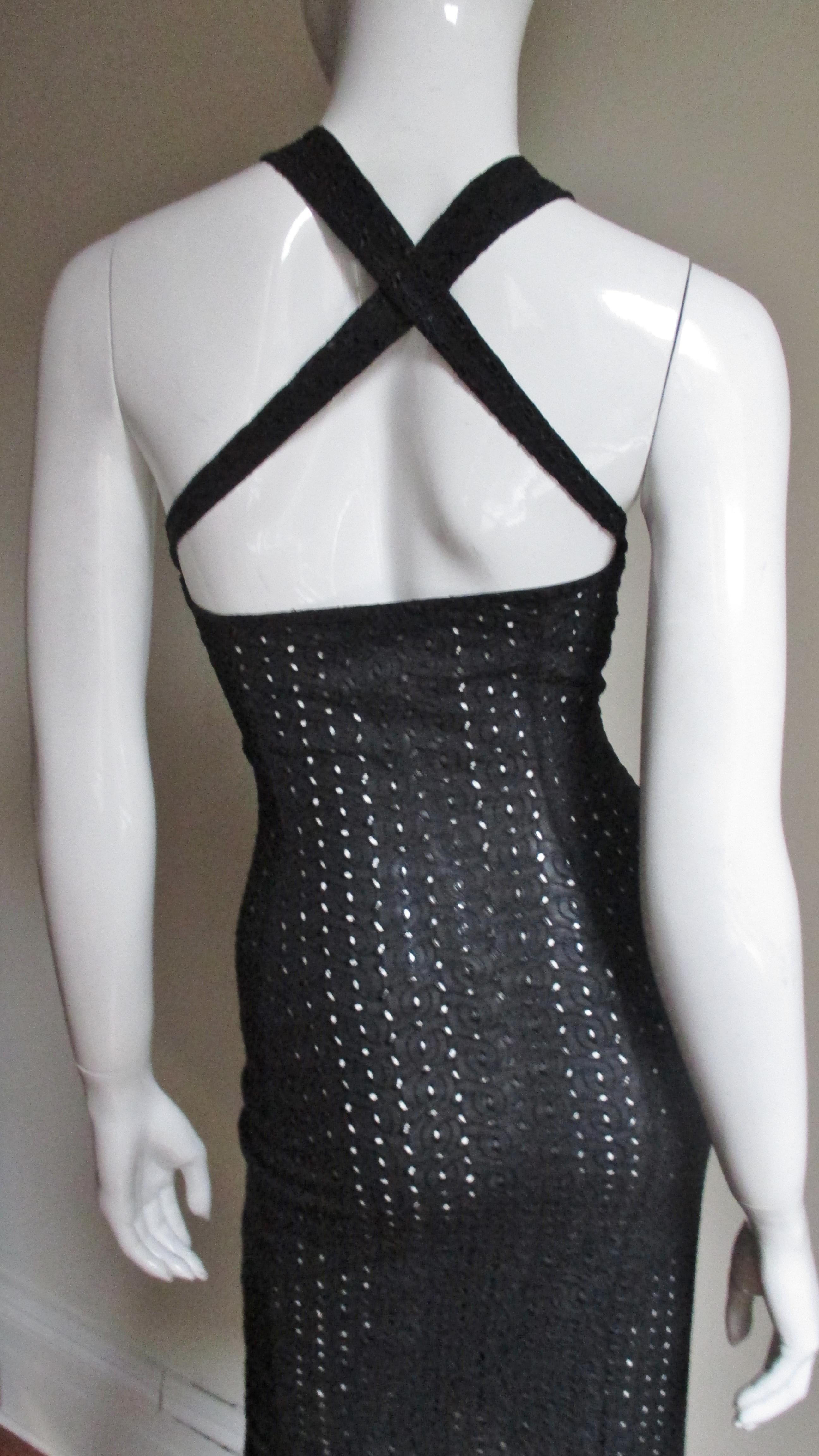 Gianni Versace Plunge Lace up Halter Dress For Sale 4
