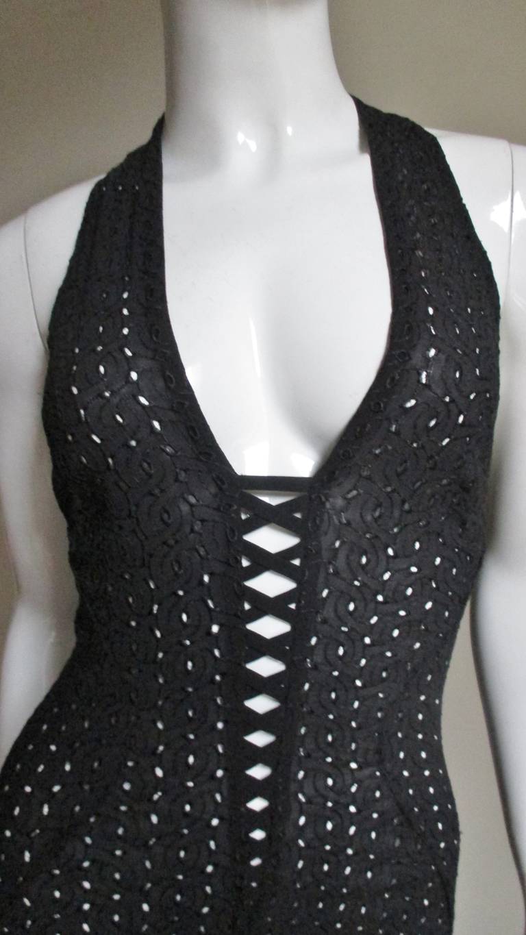Black Gianni Versace Lace up Halter Dress For Sale