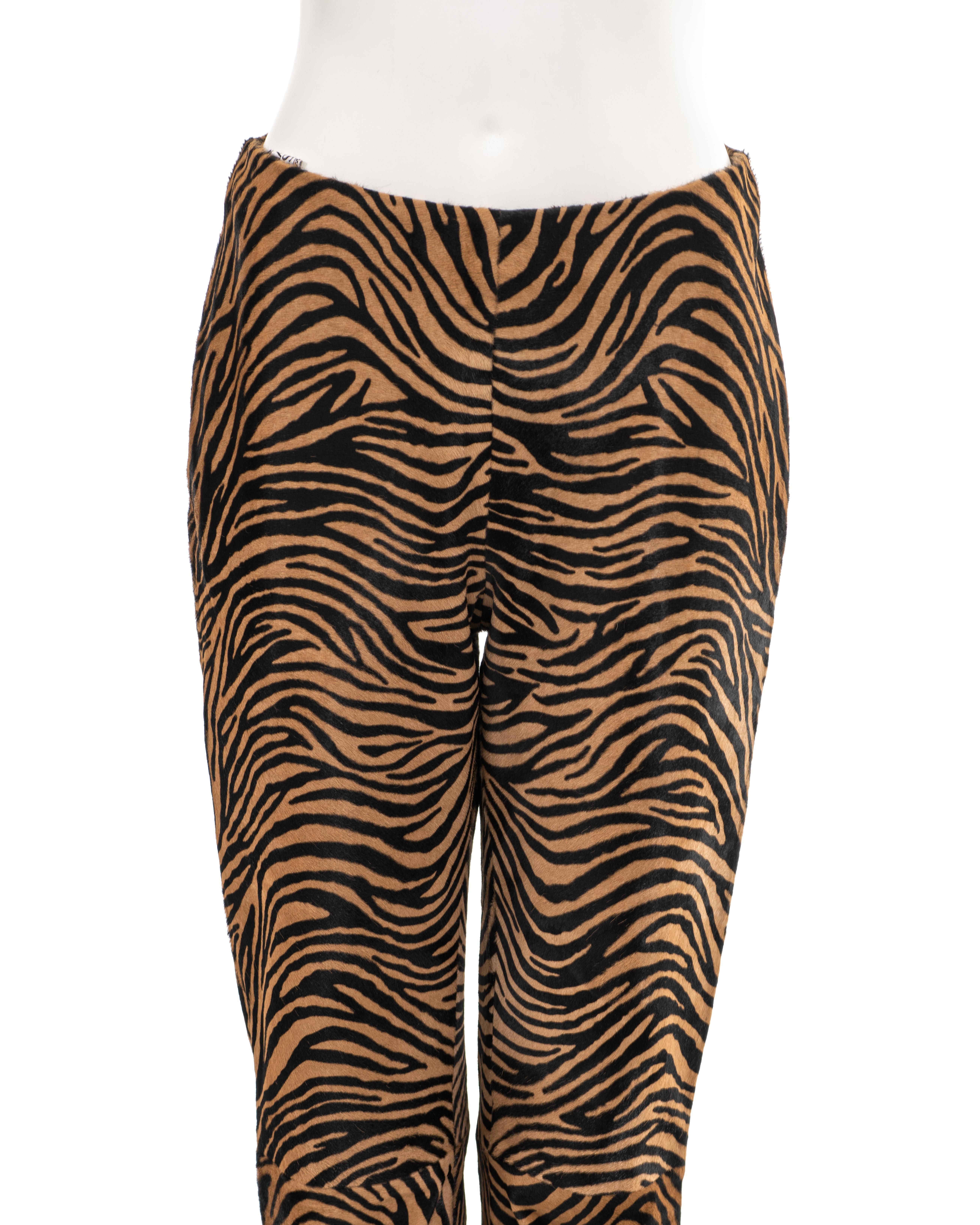 Gianni Versace tiger-print pony hair leather pants, fw 1999 For Sale 2