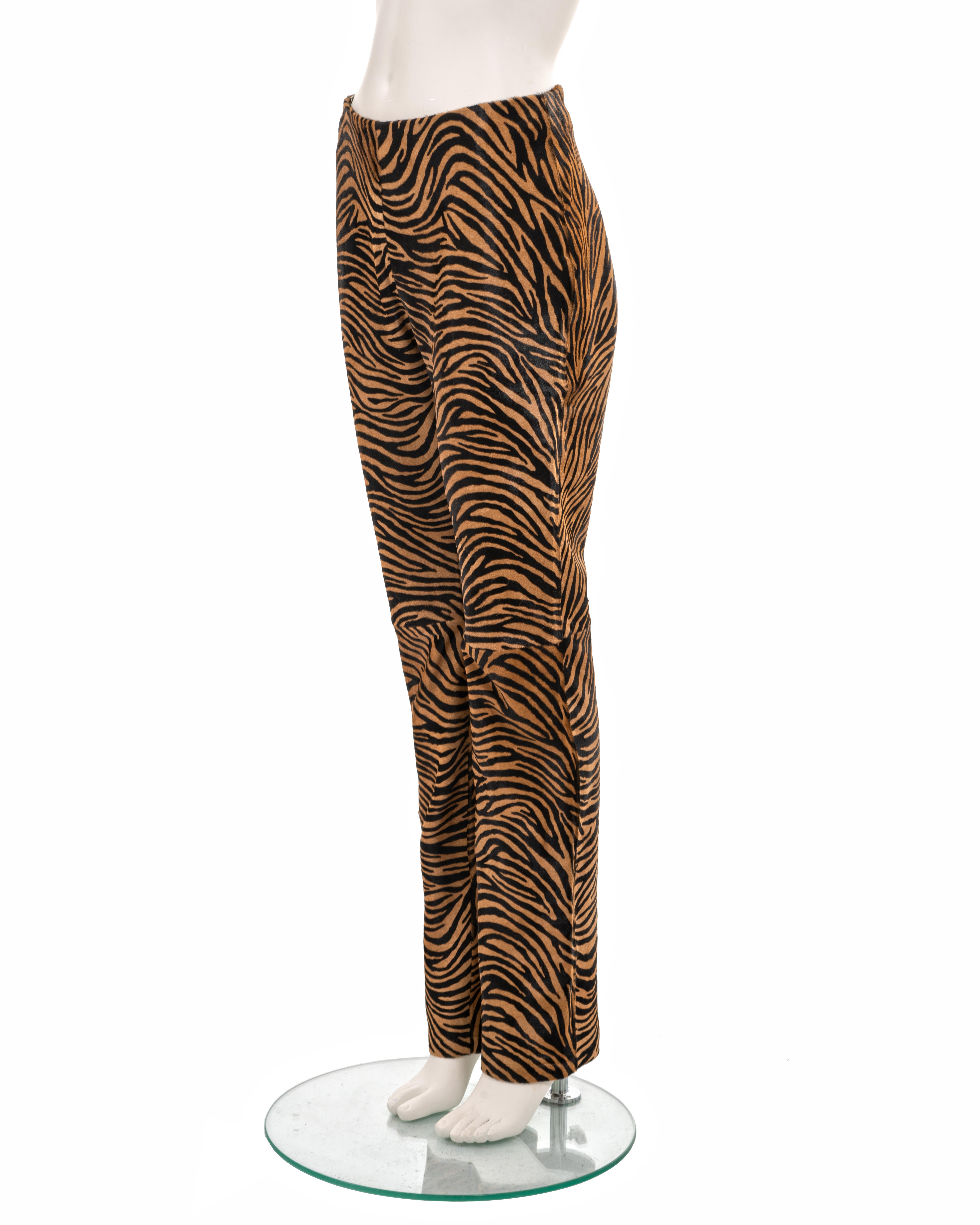 Gianni Versace tiger-print pony hair leather pants, fw 1999 For Sale 3