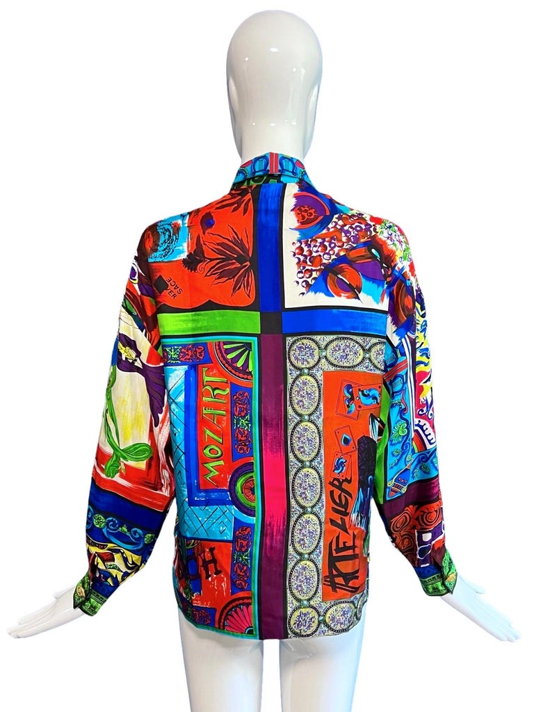 Gianni Versace Pop Art Musical Abstract Silk Shirt SS 1991 In Good Condition For Sale In Concord, NC