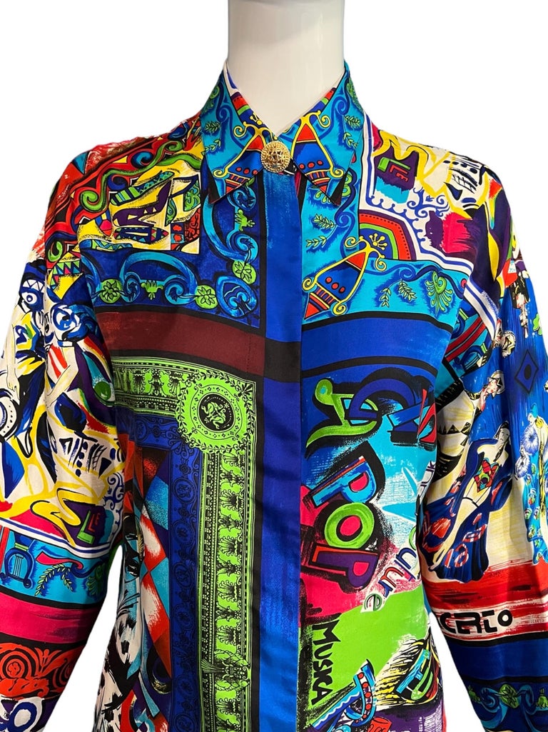 Gianni Versace Pop Art Musical Abstract Silk Shirt SS 1991 For Sale 3
