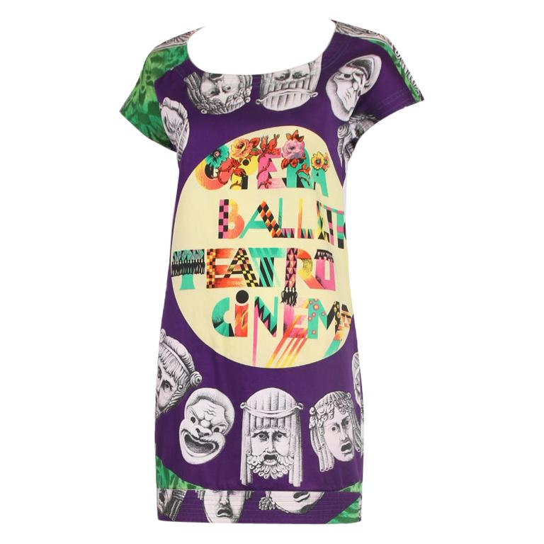 Gianni Versace Printed "Opera Balleto Teatro Cinema" Cotton Mini Dress 1991 S/S For Sale