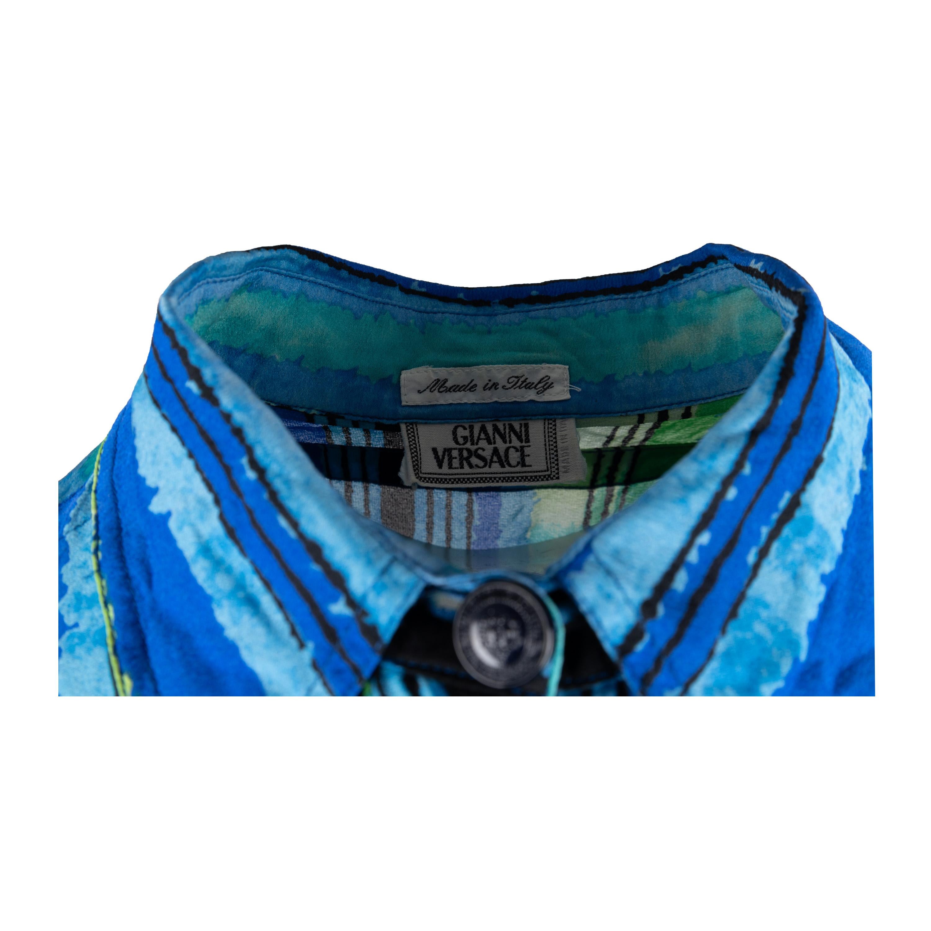 Blue Gianni Versace Printed Shirt For Sale