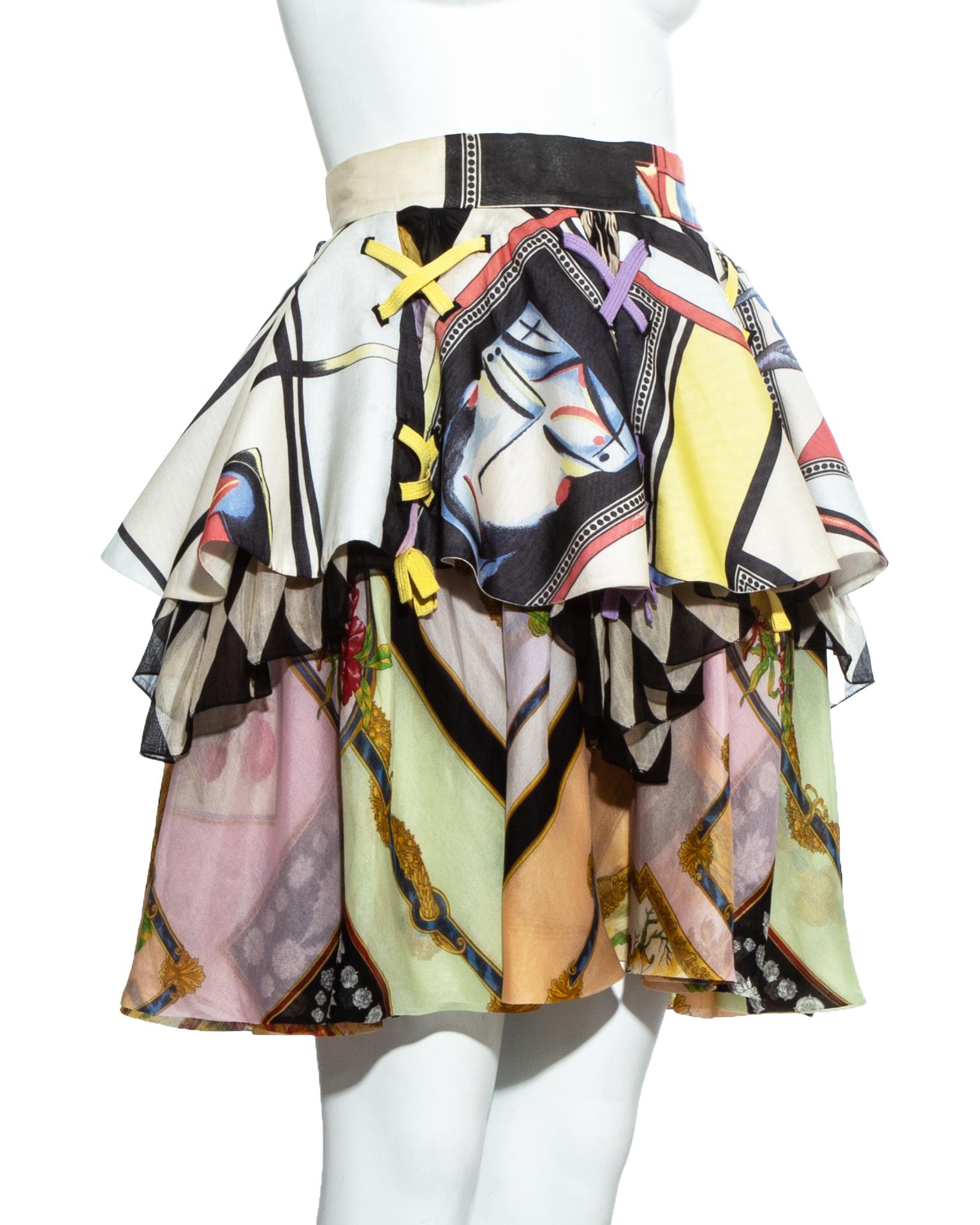 Beige Gianni Versace printed silk organza peplum evening skirt, ss 1992 For Sale