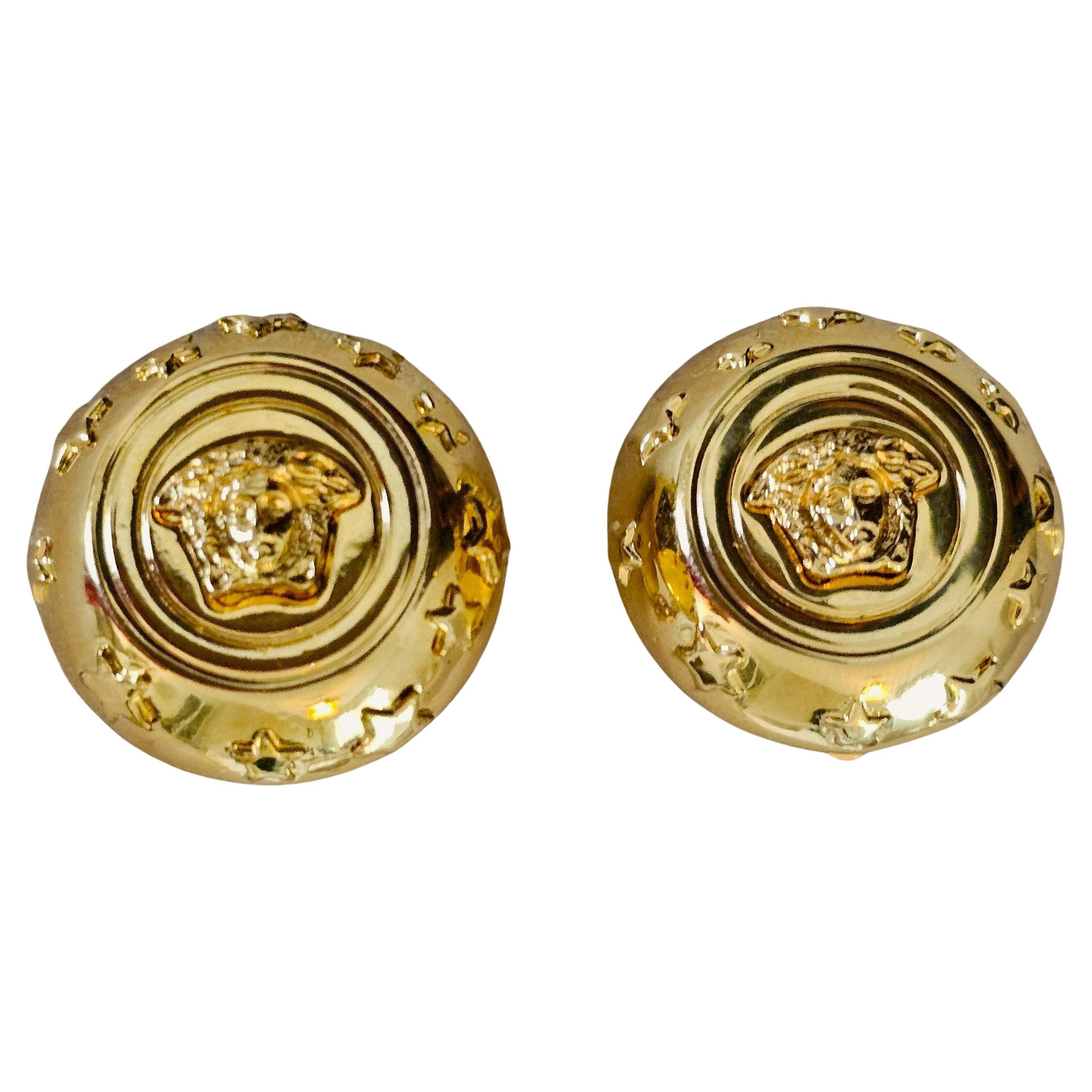 Gianni Versace Profumi Clip Earrings Vintage Gold Plated with Medusa