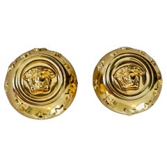Gianni Versace Profumi Clip Earrings Vintage Gold Plated with Medusa