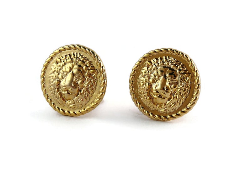 Gianni Versace Profumi Vintage Gold Toned Lion Head Clip-On Earrings ...