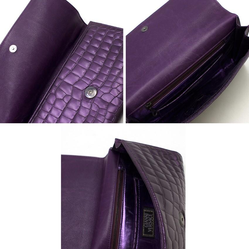 Gianni Versace Purple Embossed Clutch For Sale 5