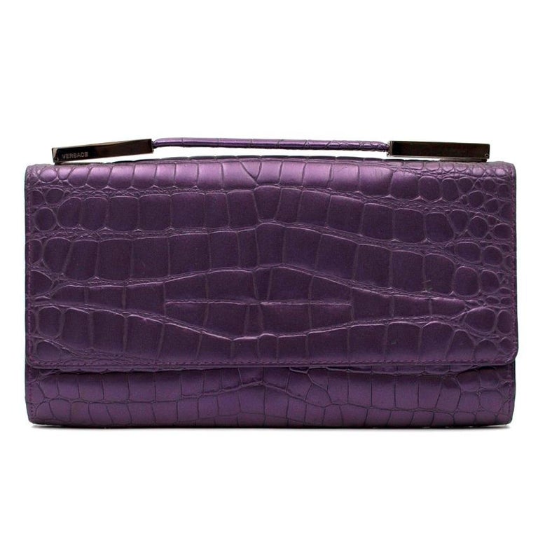 Gianni Versace Purple Embossed Clutch For Sale at 1stDibs