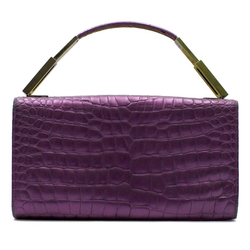 Black Gianni Versace Purple Embossed Clutch For Sale