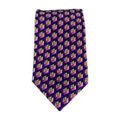 GIANNI VERSACE Purple & Gold Geometric Print Silk Tie