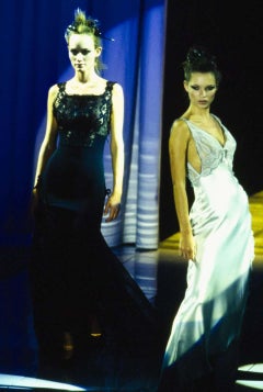 Gianni Versace purple silk lingerie style evening dress with leg slit, ss 1997