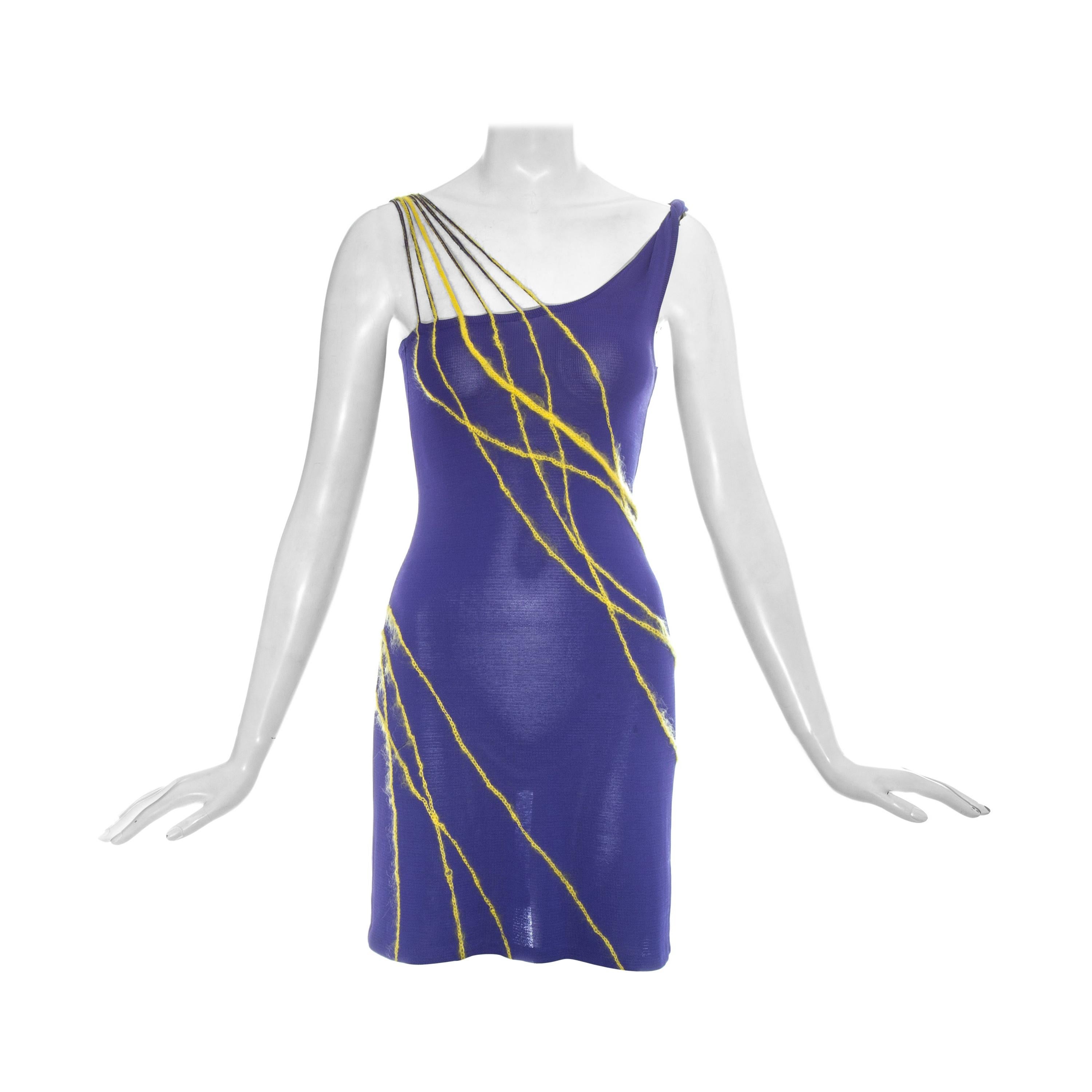 Gianni Versace purple viscose and mohair rayon knitted mini dress, ss 1998