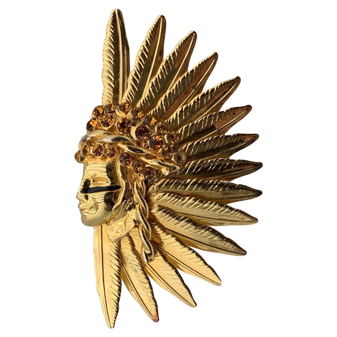 Gianni Versace Bague rare en métal doré et cristaux d'Inde amérindiens en vente