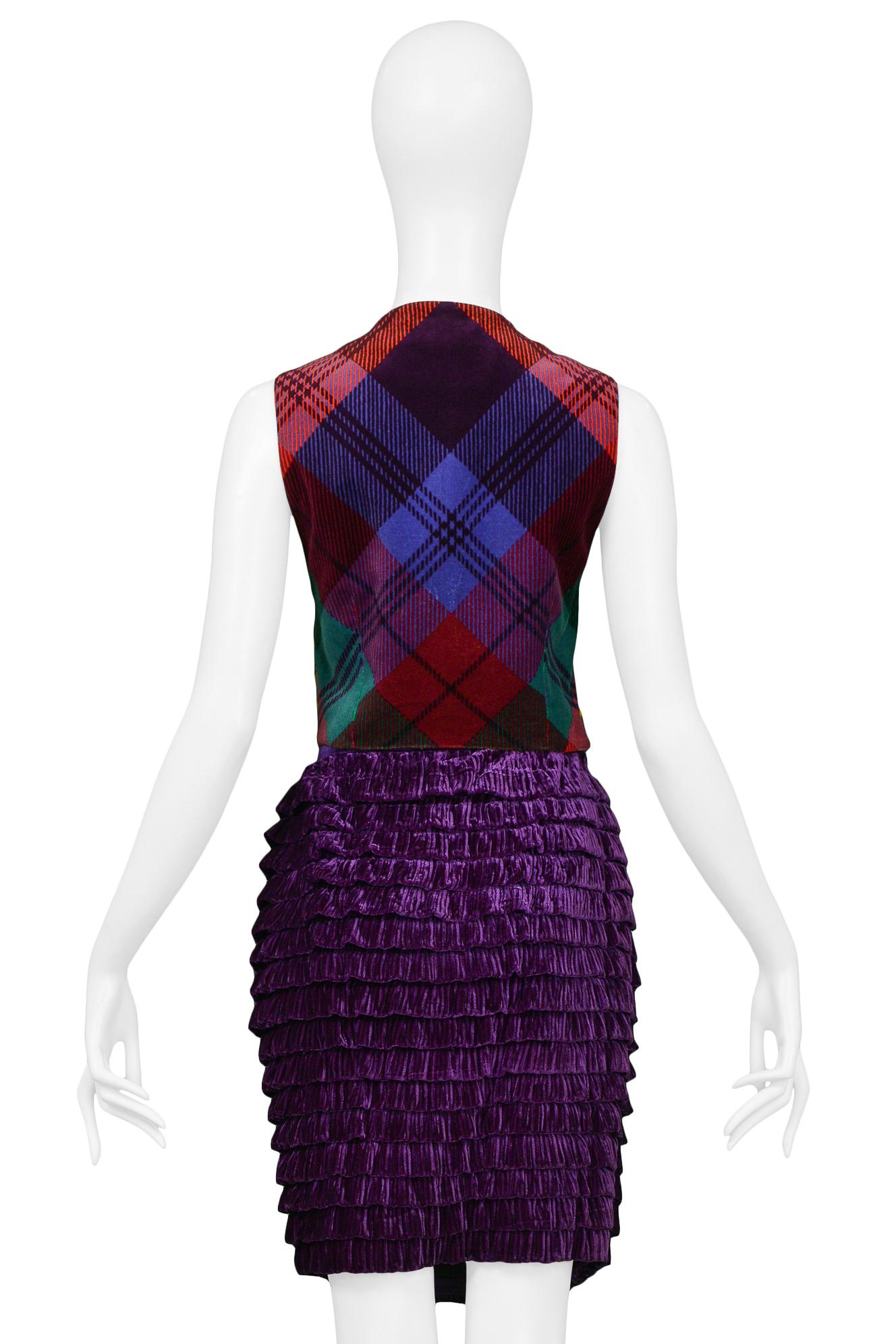 Gianni Versace Rare Velvet Plaid Equestrian Vest & Ruffle Skirt Ensemble For Sale 1