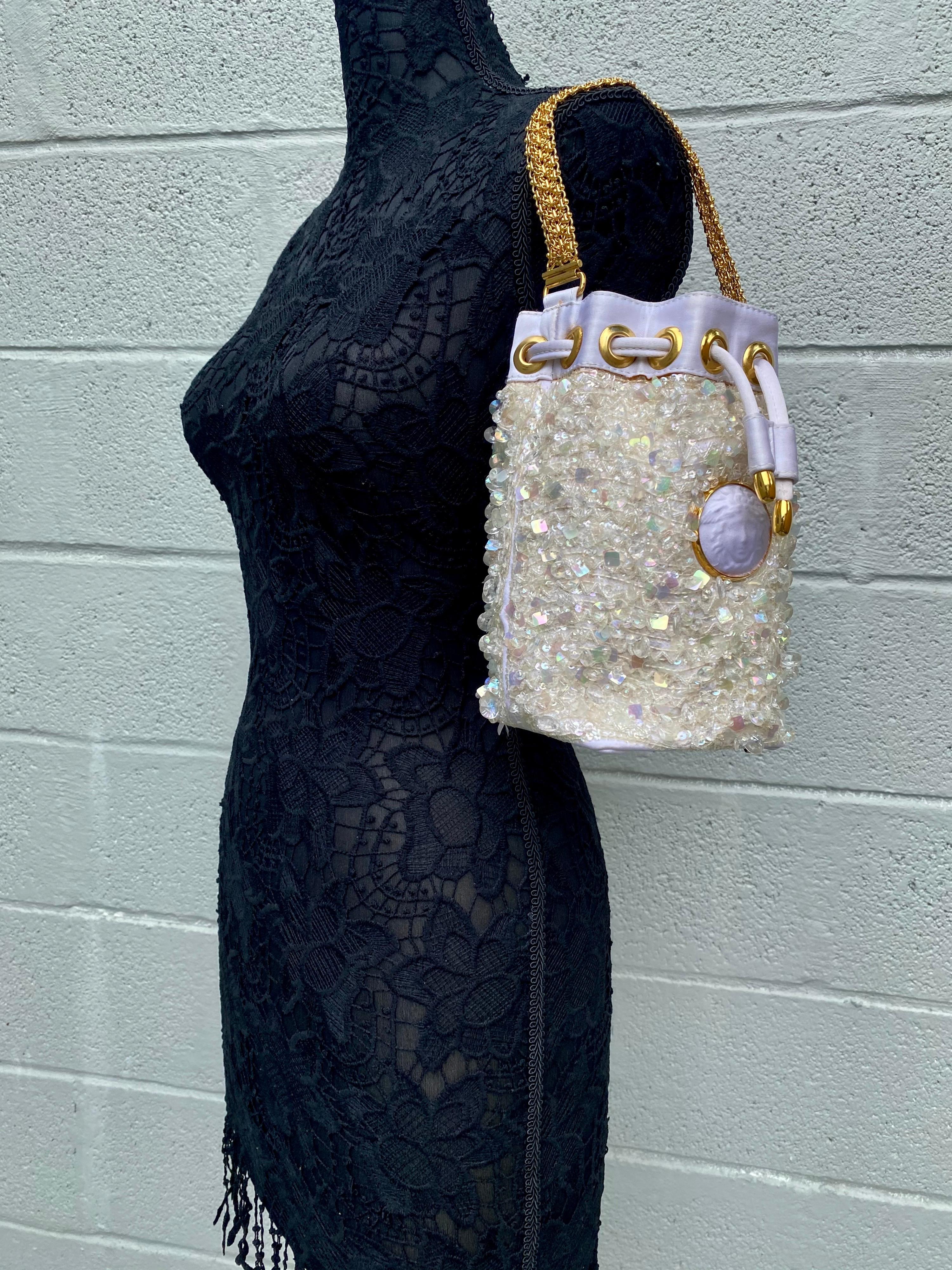 Gianni Versace Rare Vintage Sequined and Beaded Drawstring Mini Bucket Bag 3