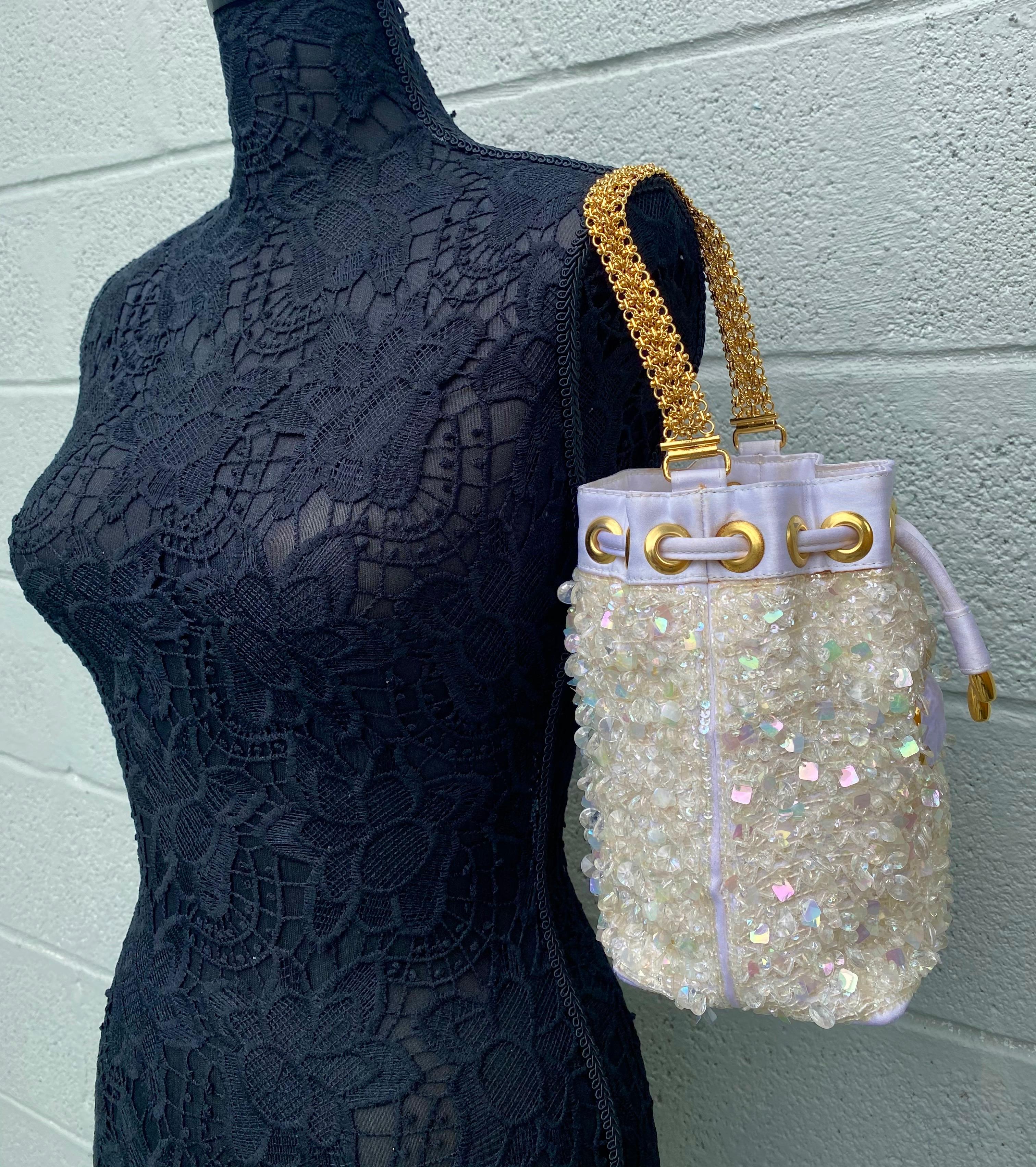 Gianni Versace Rare Vintage Sequined and Beaded Drawstring Mini Bucket Bag 4