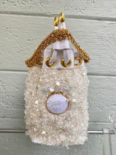 Gianni Versace Rare Vintage Sequined and Beaded Drawstring Mini Bucket Bag