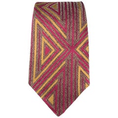 GIANNI VERSACE Raspberry & Gold Geometric Print Silk Tie