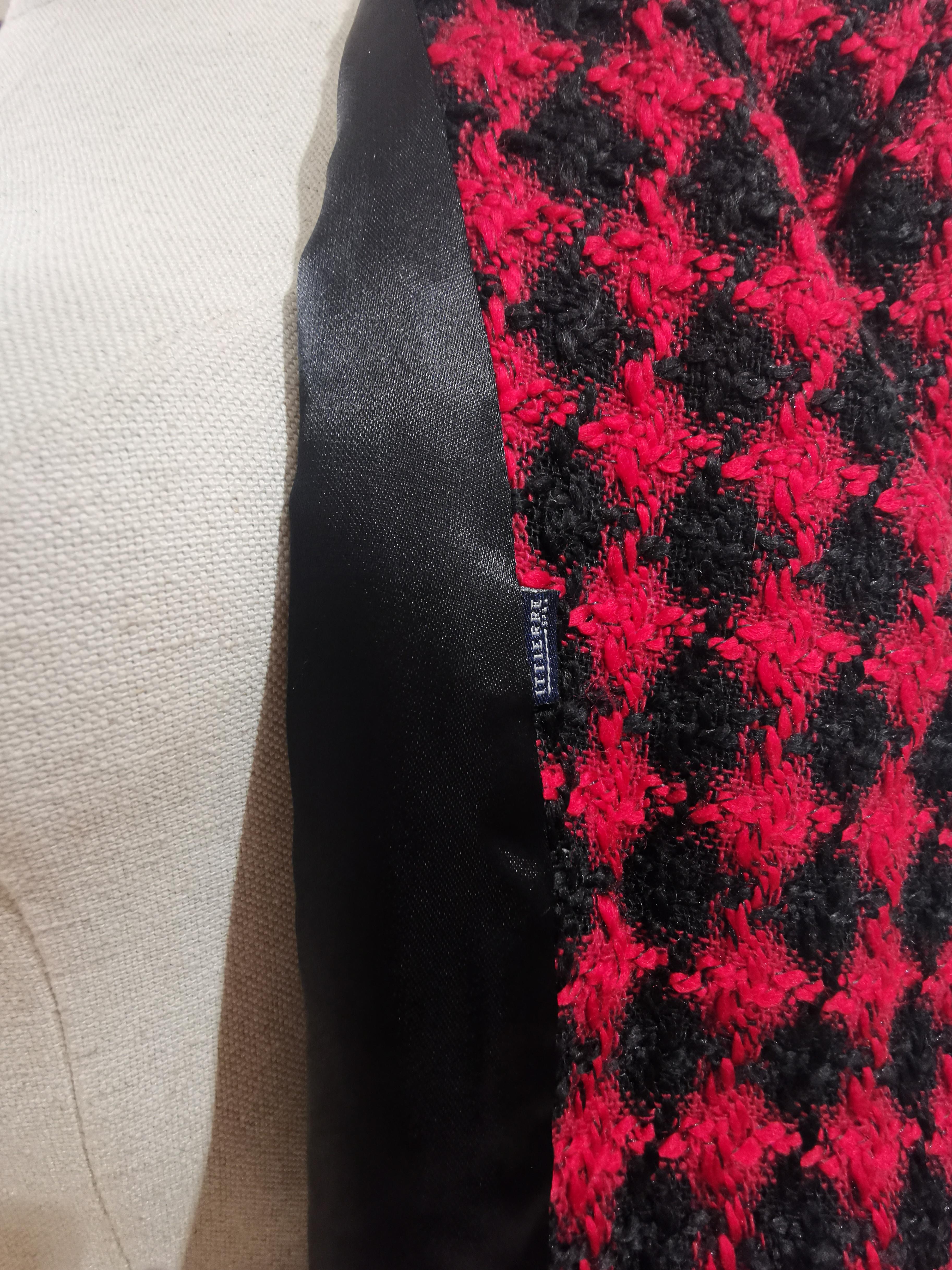 Brown Gianni Versace red and black wool skirt suit