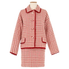 Tailleur jupe pied-de-poule rouge et blanc Gianni Versace
