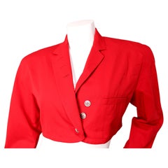 Gianni Versace Red Cropped Blazer Jacket With Shoulder Pads circa 1980s