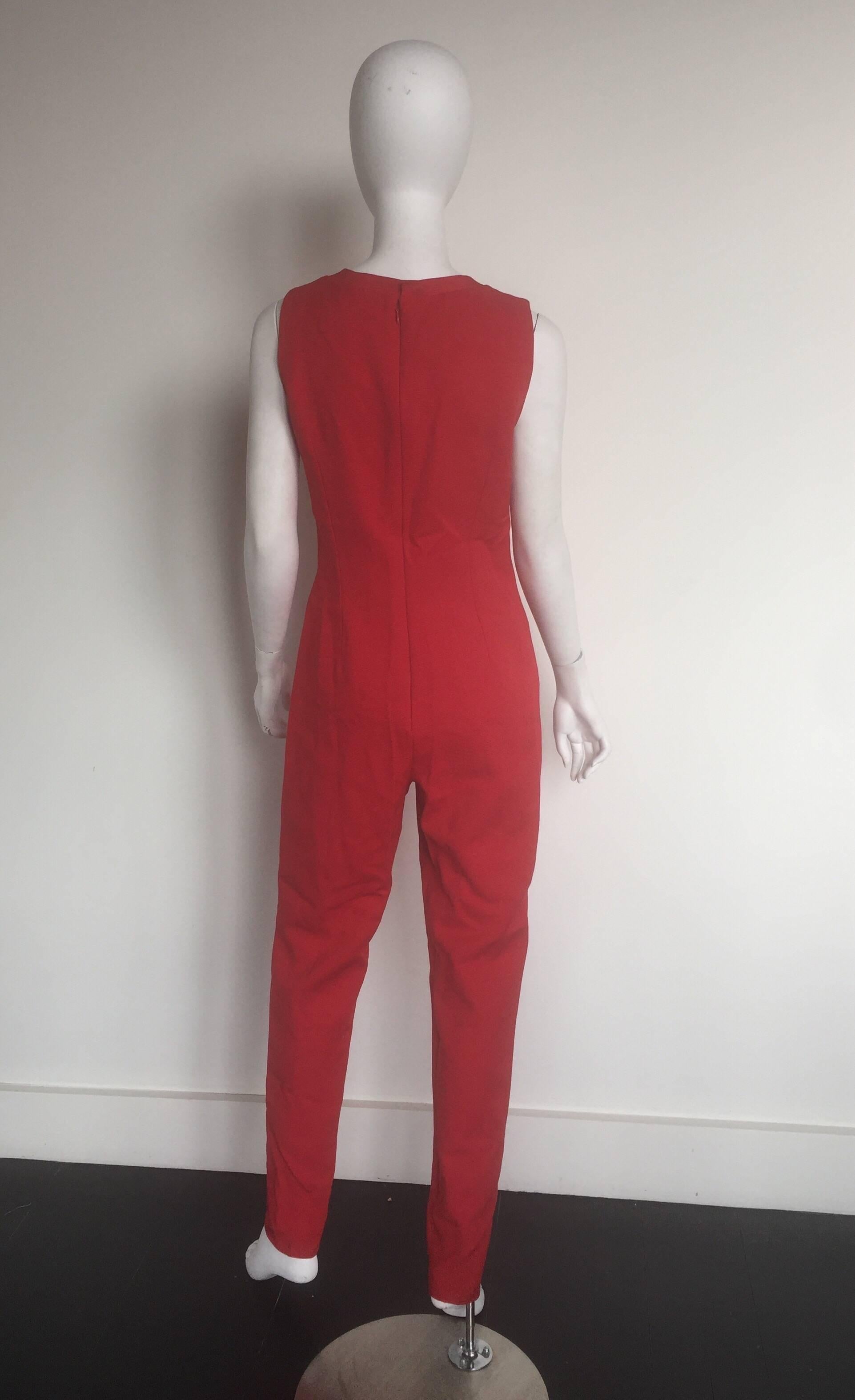 Gianni Versace red jumpsuit and matching glasses cropped bolero jacket  In Excellent Condition For Sale In New York, NY