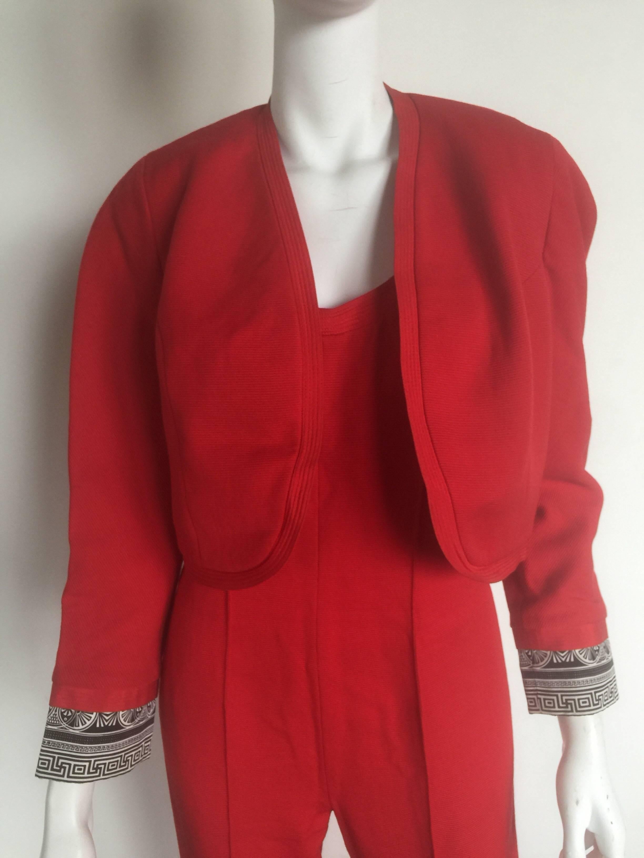 Women's or Men's Gianni Versace red jumpsuit and matching glasses cropped bolero jacket  For Sale