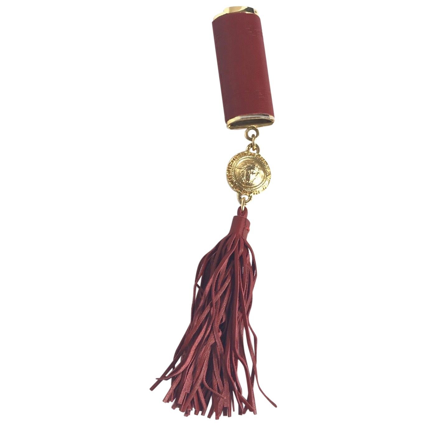 Gianni Versace Red Leather Lighter Holder with Tassel