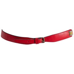 Retro Gianni Versace Red Leather Women's Belt with Metal Details