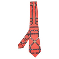 Gianni Versace Red Medusa Harness Print Silk Tie