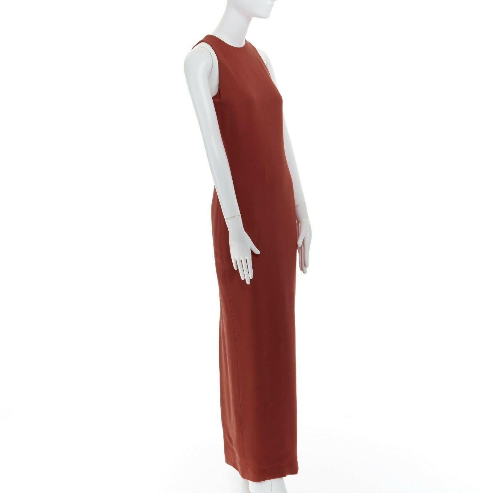 Brown GIANNI VERSACE red round neck sleevelses minimal back vent maxi gown dress IT40