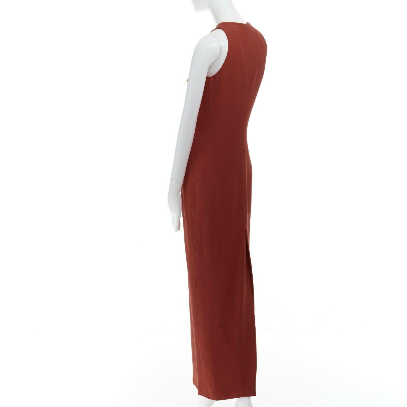 GIANNI VERSACE red round neck sleevelses minimal back vent maxi gown dress IT40 In Excellent Condition In Hong Kong, NT