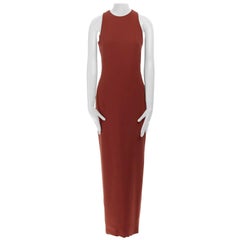 GIANNI VERSACE red round neck sleevelses minimal back vent maxi gown dress IT40
