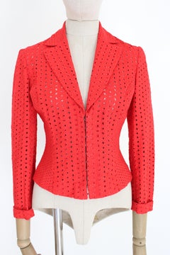 Gianni Versace Red Sangallo Lace Jacket 1980s