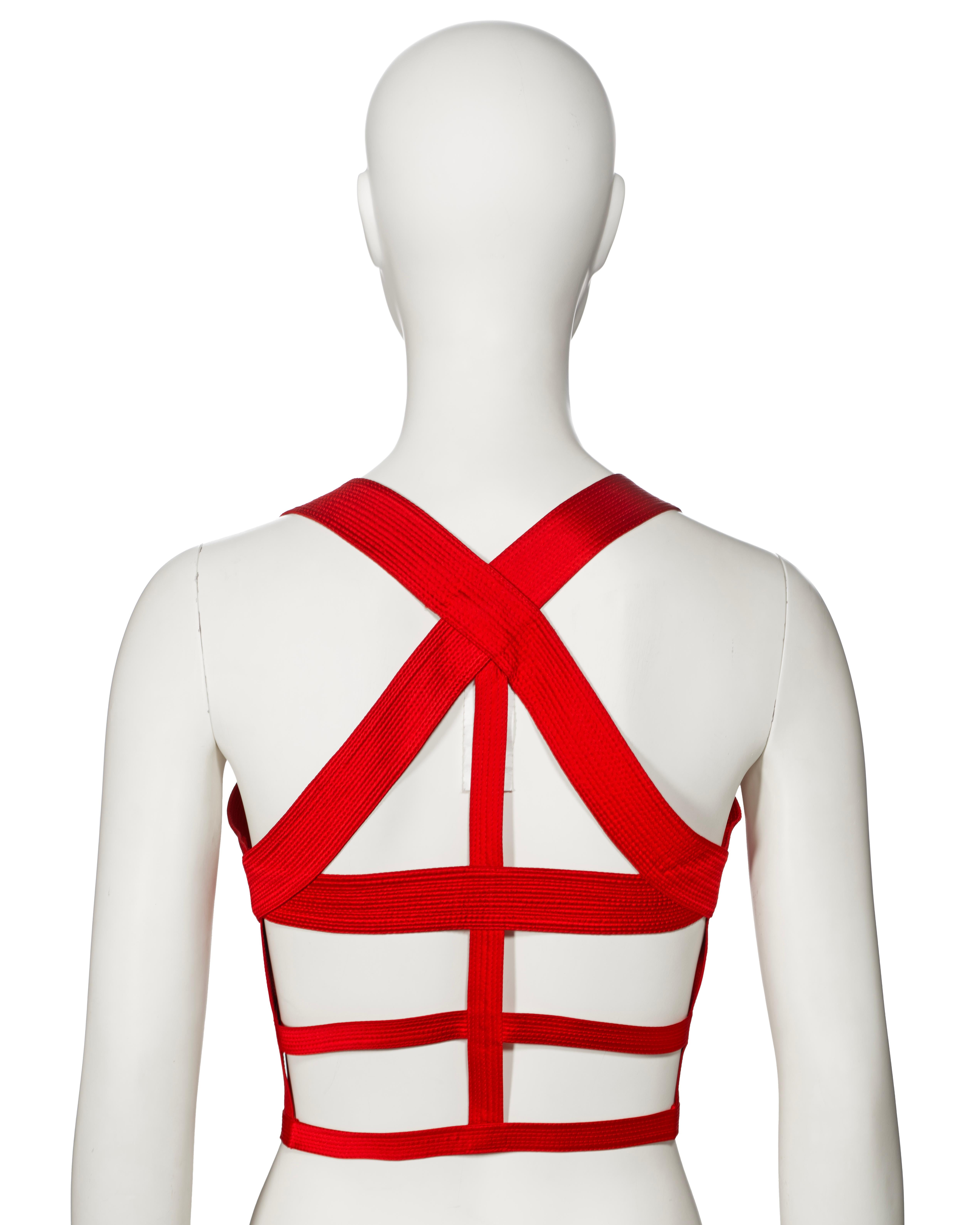 Gianni Versace Red Silk Bondage Corset Top, fw 1992 For Sale 8