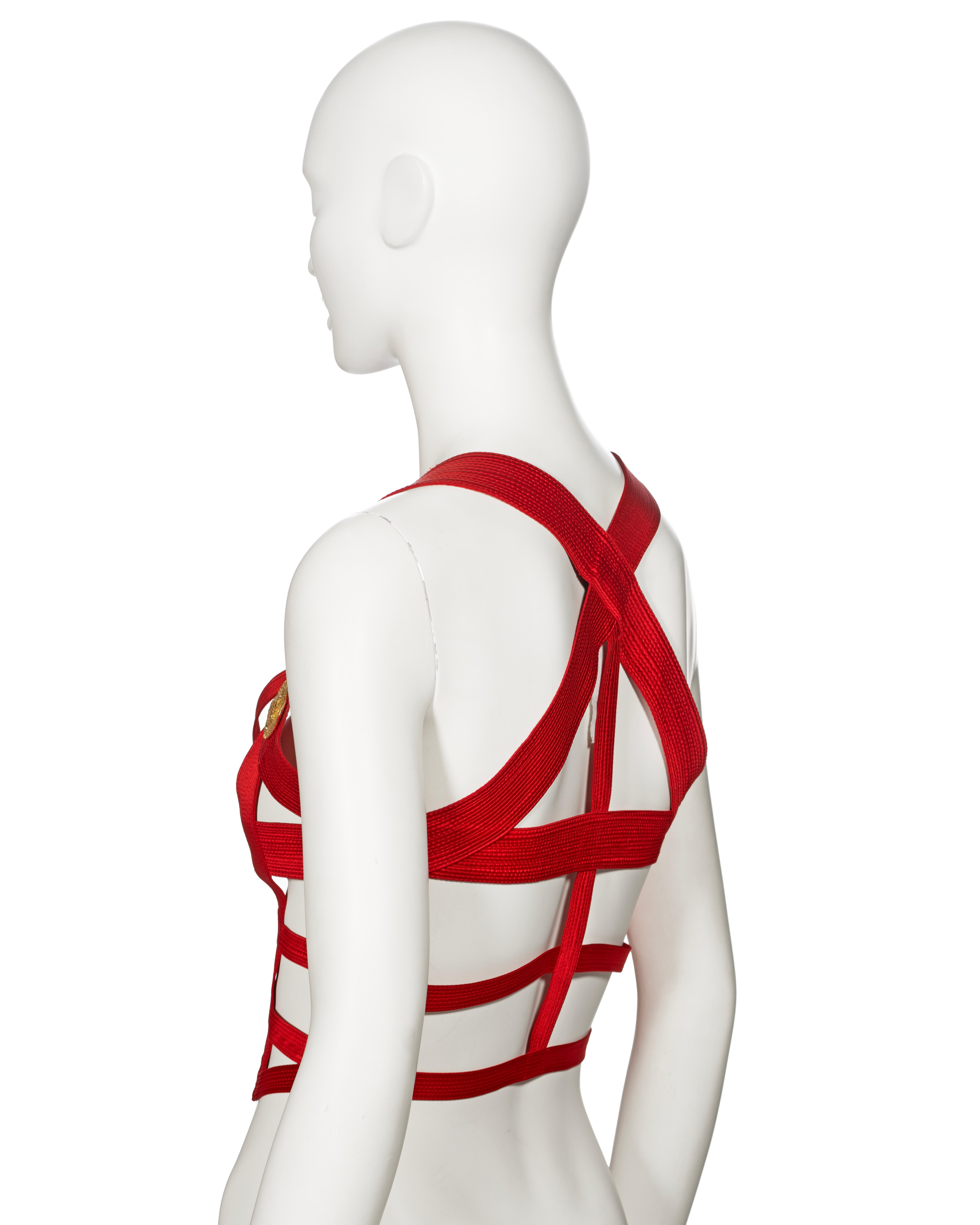 Gianni Versace Red Silk Bondage Corset Top, fw 1992 For Sale 9