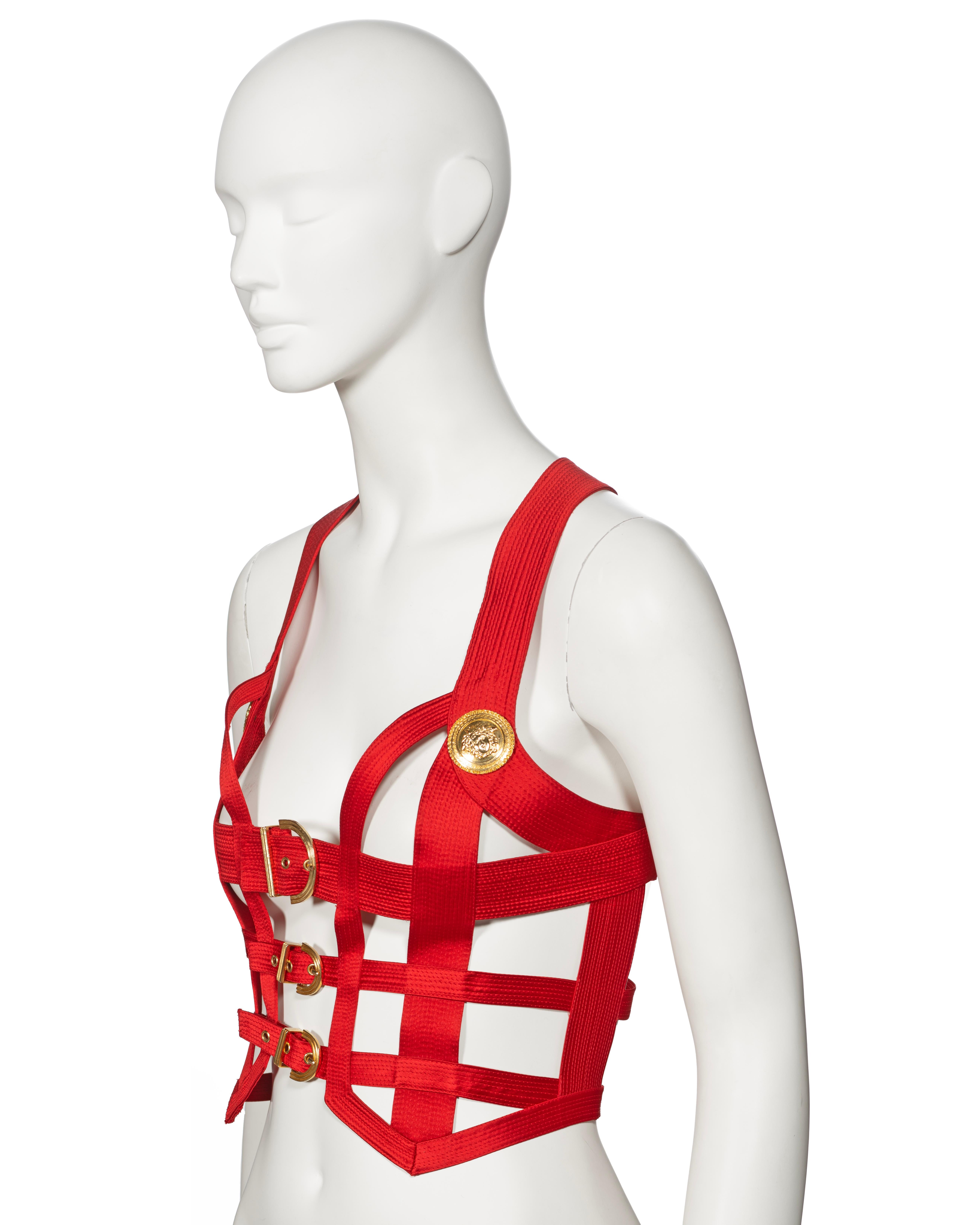 Gianni Versace Red Silk Bondage Corset Top, fw 1992 For Sale 10