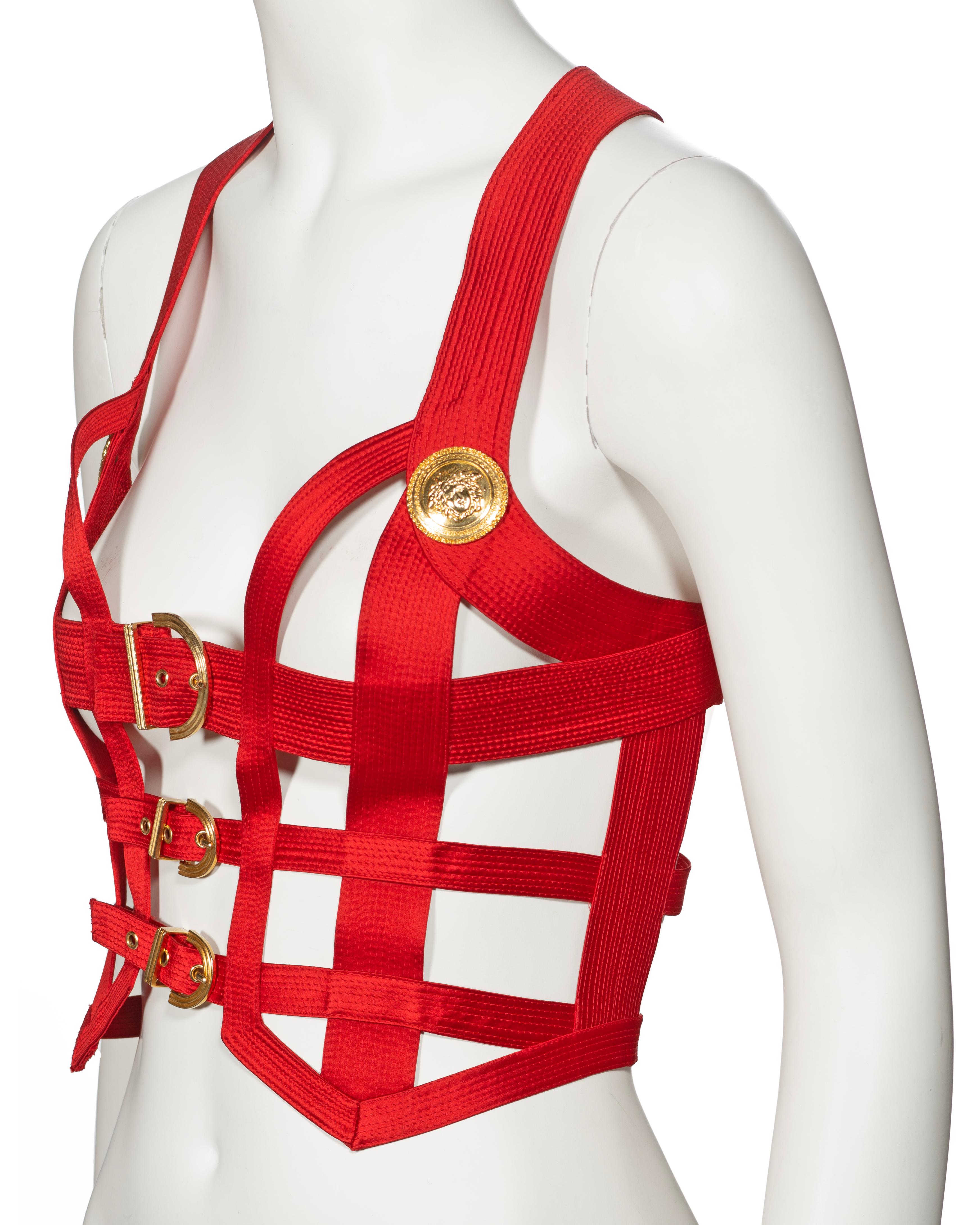 Gianni Versace Red Silk Bondage Corset Top, fw 1992 For Sale 11