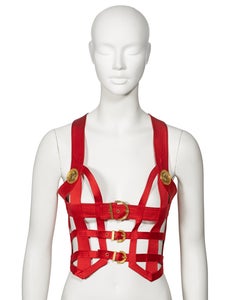Gianni Versace Red Silk Bondage Corset Top, fw 1992