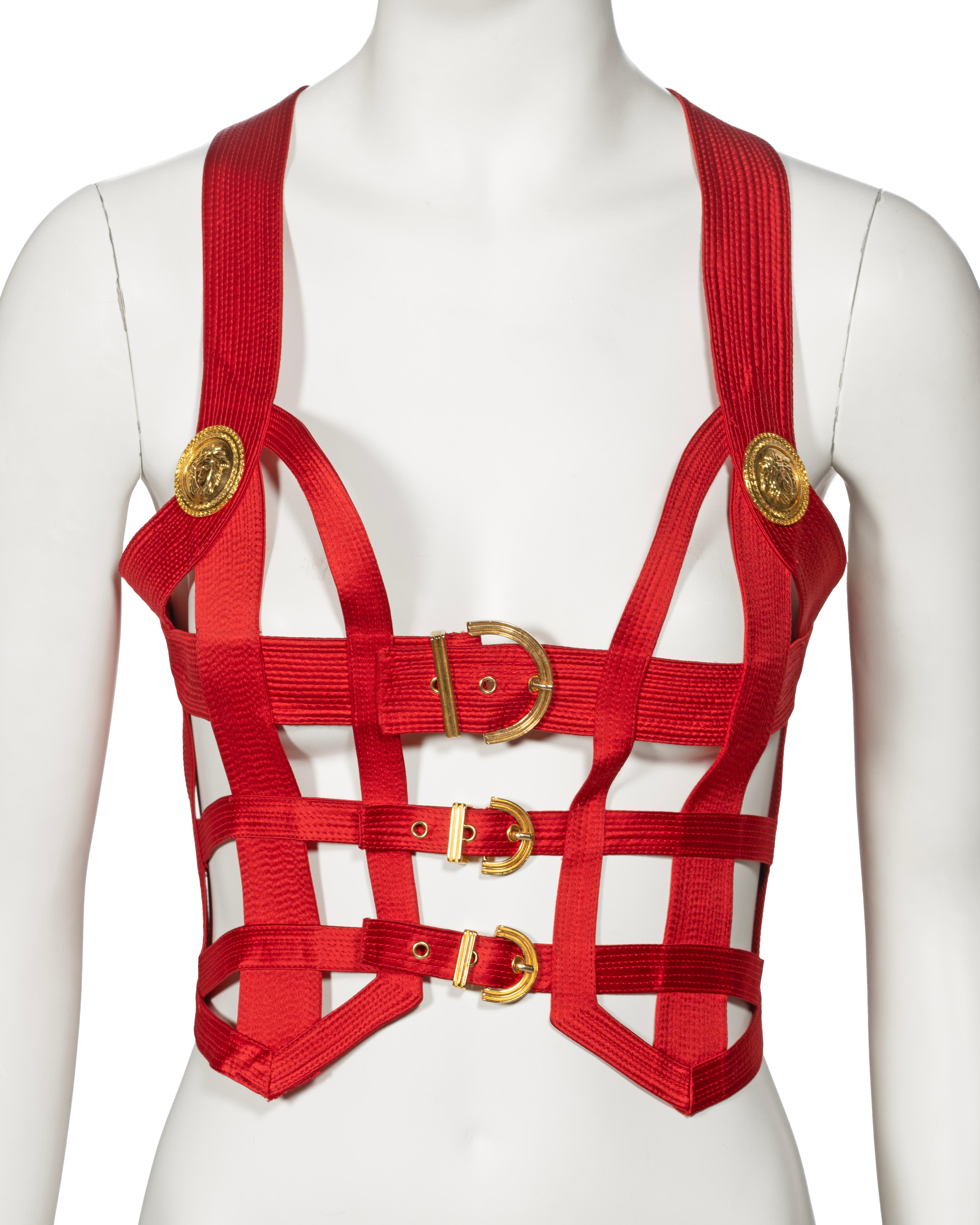 Gianni Versace - Top en soie rouge pour corset de bondage, fw 1992 Pour femmes en vente