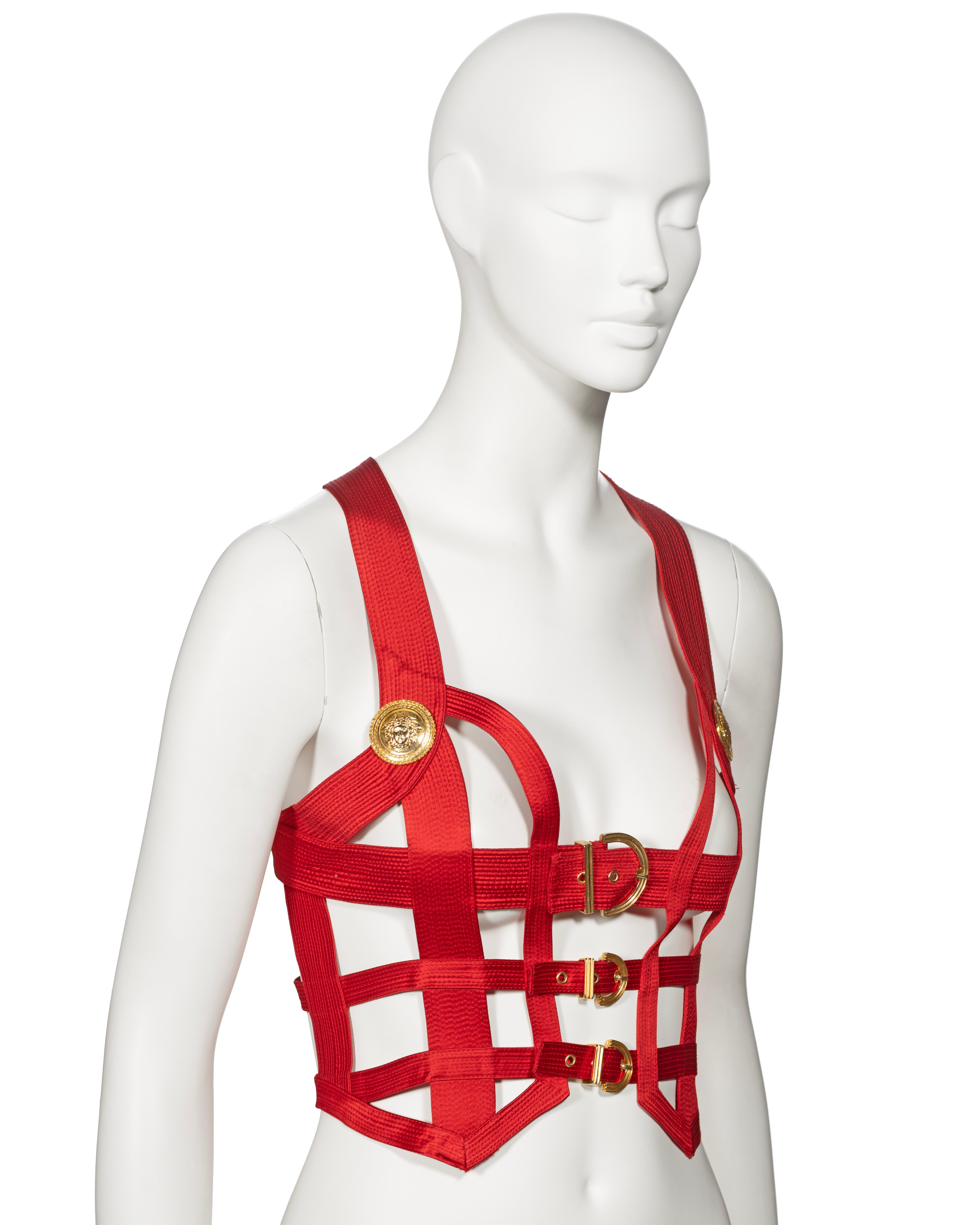 Gianni Versace Red Silk Bondage Corset Top, fw 1992 For Sale 4