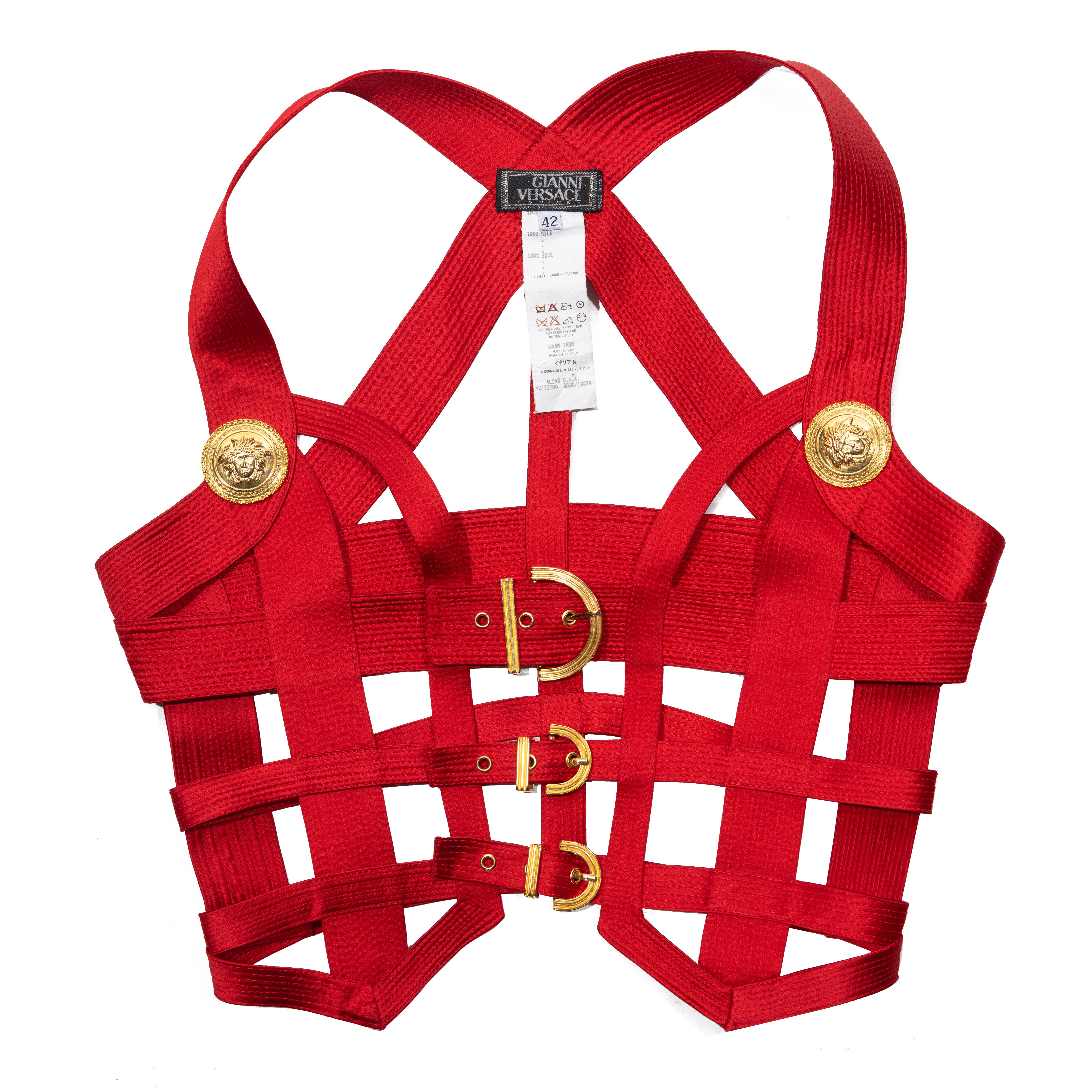 Gianni Versace Top Corsé Bondage de Seda Roja, fw 1992